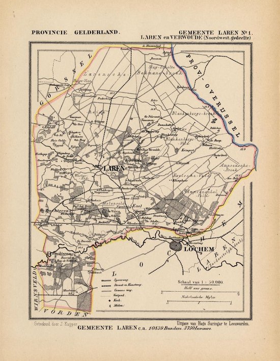 Historische kaart, plattegrond van gemeente Laren en Verwolde (Noord West) in Gelderland uit 1867 door Kuyper van Kaartcadeau.com