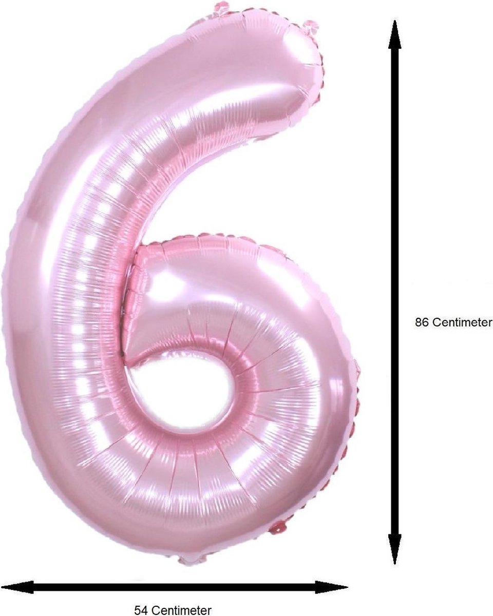 Folie Ballon Cijfer 6 Jaar Cijferballon Feest Versiering Folieballon Verjaardag Versiering Roze XL 86Cm Met Rietje — afbeelding 2