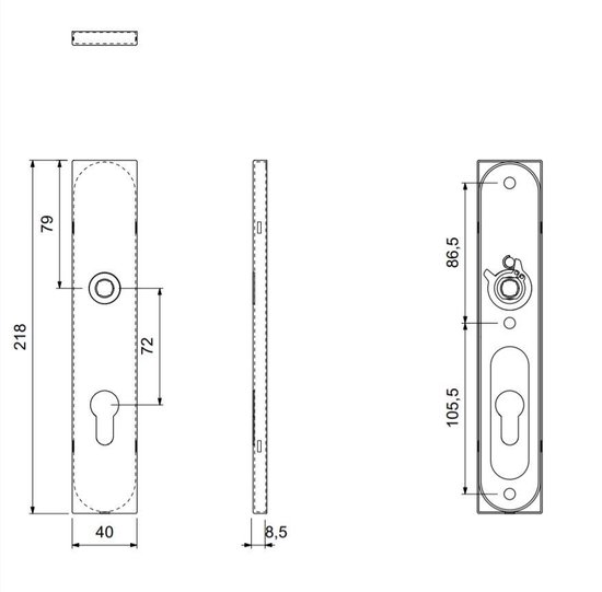 GPF Partie trou gauche plaque arrière longue rectangulaire 218x40x8,5mm PC72