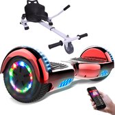 Evercross Hoverboard 6.5 Inch | Flits Wielen | Bluetooth Speaker | LED verlichting | Rood Chroom + Hoverkart Wit