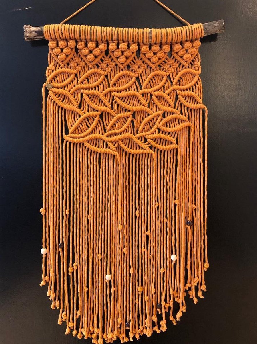 Blaadje , Macrame muur hanger, wandkleed, Macrame wandkleed - 204 oker
