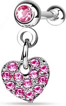 Tragus piercing hanger CZ hart roze