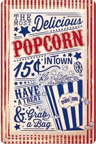 Delicious Popcorn Metalen wandbord in reliëf 20x30 cm