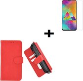 Samsung Galaxy A30s Hoes Wallet Book Case Rood hoesje PU Leder Pearlycase + Screenprotector Tempered Gehard Glas