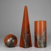 Kaarsen Set Handgeschilderd - Veer - Oranje/Bruin
