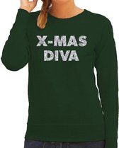 Foute Kersttrui / sweater - Christmas Diva - zilver / glitter - groen - dames - kerstkleding / kerst outfit M (38)