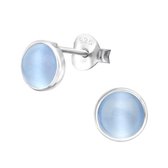 Aramat jewels ® - Oorbellen rond cateye 925 zilver licht blauw 6mm