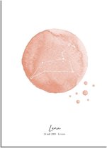 DesignClaud Geboorteposter Sterrenbeeld Leeuw – Roze Kraamcadeau A2 poster (42x59,4cm)