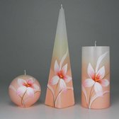Kaarsen Set -Handgeschilderde - Bloem Magnolia - Wit/Zalm - kaars
