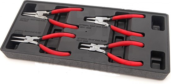 Jeu de 4 pinces à circlips 150 mm + incrustation pour chariot à outils universel pour pros