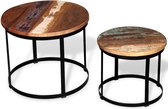 Salontafel Bruin Antiek hout set van 2 stuks (Incl dienblad) - Koffietafel - Bijzettafel - Nachtkastje - Sidetable - Salon tafel