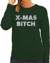 Foute Kersttrui / sweater - Christmas Bitch - zilver / glitter - groen - dames - kerstkleding / kerst outfit XL (42)