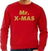 Foute Kersttrui / sweater - Mr. x-mas - goud / glitter - rood - heren - kerstkleding / kerst outfit M (50)