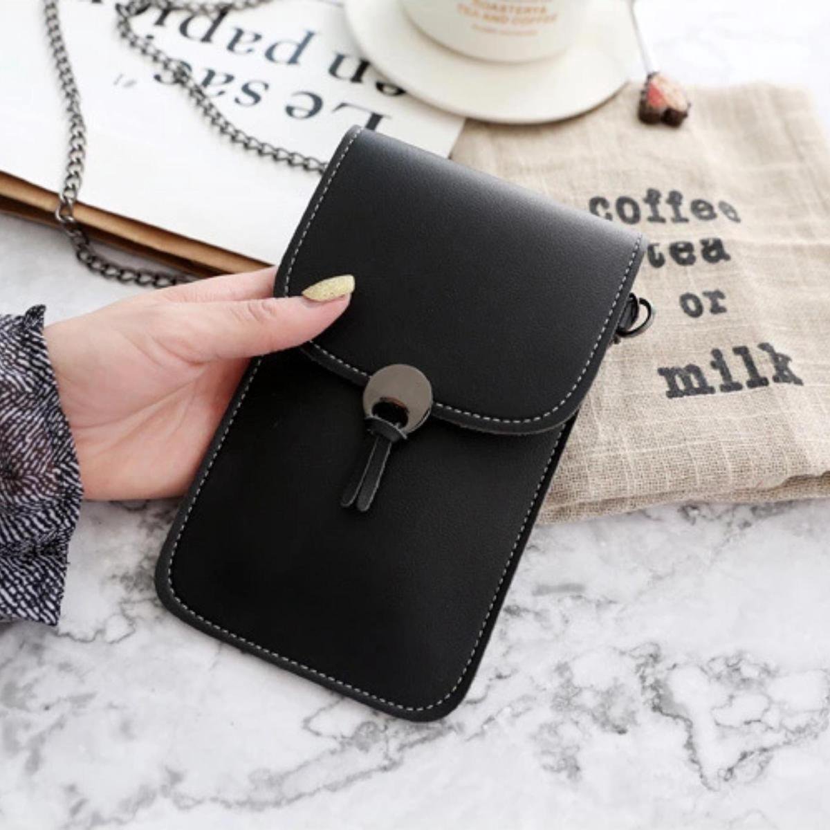 Tasje zwart mobieltje met groot touchscreen extra opbergvak - Handtas... | bol.com