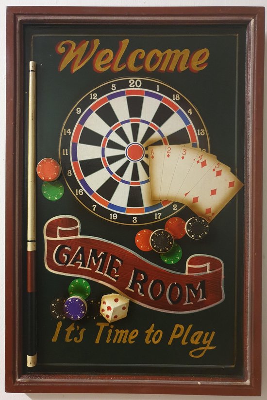 Gameroom Darts Poker Biljart pubbord Reclamebord van hout WANDBORD - MUURPLAAT - VINTAGE - WANDPANEEL -SCHILDERIJ -RETRO - HORECA- BORD-WANDDECORATIE -TEKSTBORD - DECORATIEBORD -PUBBORD -PUBSIGN - NOSTALGIE -CAFE- BAR -MANCAVE- KROEG- MAN CAVE