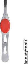 BeautyTools Epileerpincet COMFORT - Pincet met Rechte Bek Voor Wenkbrauwen  - Active Red - Rubber - Tweezers (9.5 cm) - Inox (BT-1000)