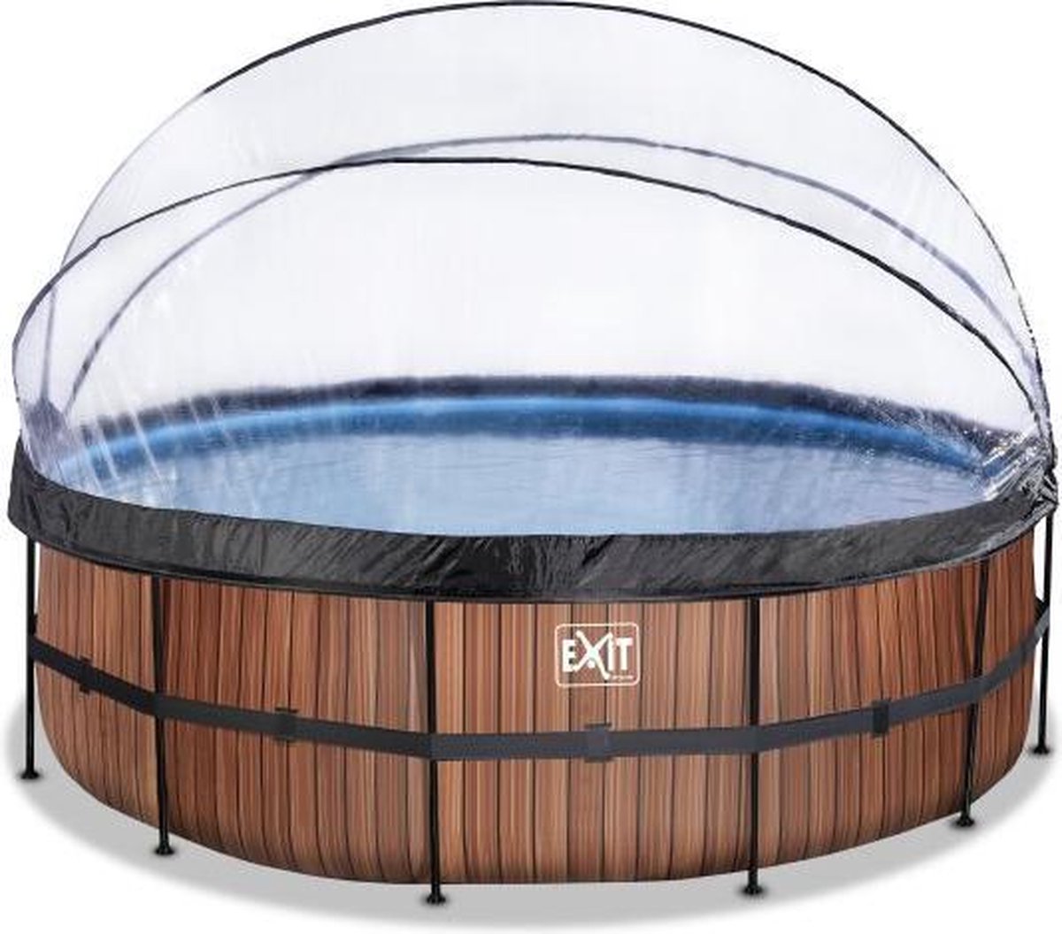 EXIT Wood zwembad ø450x122cm met overkapping en filterpomp - bruin
