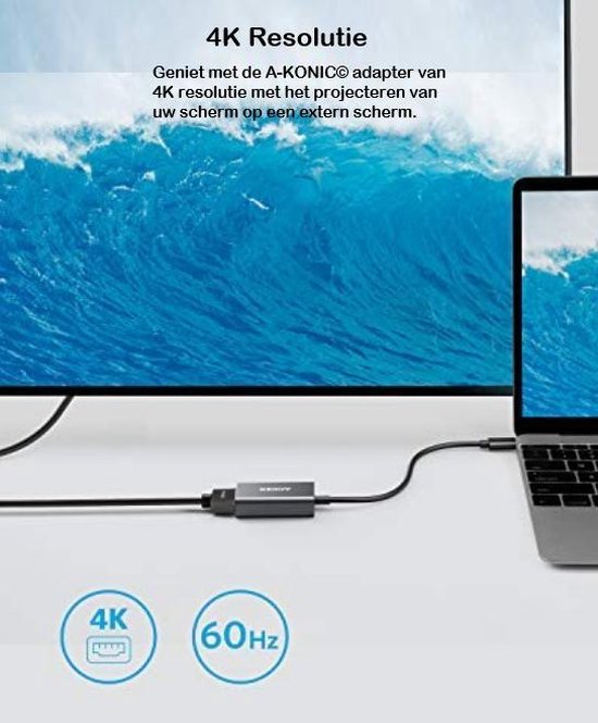 Usb C Naar HDMI Adapter | USB-C HUB 4K | Type-c to HDMI converter |Thunderbolt 3 | Compatible Apple Macbook | Chromebook | IMAC | Surface | XPS | Dell | Lenovo | Samsung | HP |Spacegrey | A-KONIC©