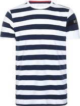 Re-Born Streep Korte Mouw T-shirt Heren - Navy/Wit - Maat M