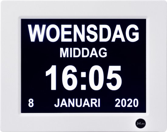 graan Weggegooid hangen Digitale (ouderen/ dementie) klok van JoLau met dag en datum aanduiding |  bol.com