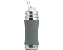 Product: Pura Rietjesfles 325 ml - Drinkfles - Bidon - Plasticvrij - Vaatwasserbestendig - Op 2 Manieren te Gebruiken - Medische Kwaliteit Siliconen - Inclusief Siliconen Rietje, Reisdop en Sleeve - Top is Verwisselbaar - Veelzijdig - Grijs, van het merk 