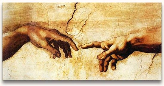 Peinture peinte à la main Huile sur toile - Michel-Ange 'Création d'Adam'