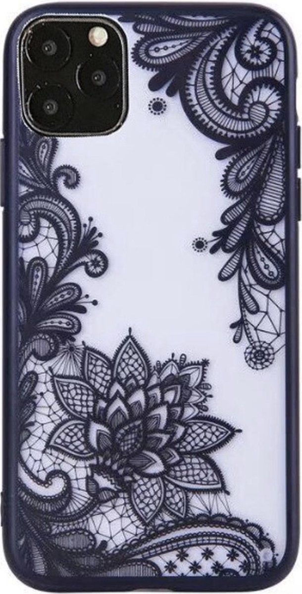 Geschikt voor Luxe Back Cover voor Apple iPhone 11 Pro - Zwart - PC hard case - Bloemen