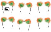 6x Diadeem pluche bol oranje/groen - carnaval thema party hoofddeksel haarband oranje groen optocht