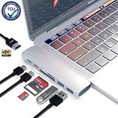 7 in 1 multifuctionele USB Type C Hub naar HDMI Adapter 4K + 2x USB 3.0 Poort + 2x USB C Poort + Micro SD / SD Kaartlezer – Macbook Pro – Thunderbolt USB Hub - Zilver