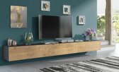 Pro-meubels - Zwevend Tv-meubel - Tv kast - Tunis - Antraciet-Eiken - 300cm 3x100cm