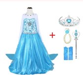 Frozen Elsa - Jurk en set voor Meisjes - Prinsessen - Verkleedkleding - Kinderkostuum - 4-5 jaar - 104-110 - Blauw