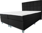 Boxspring Pisa - Vaste luxe box - Pocketvering matras + Topper - 160 x 210 - 12 vakken - Zwart - Vierkante poten