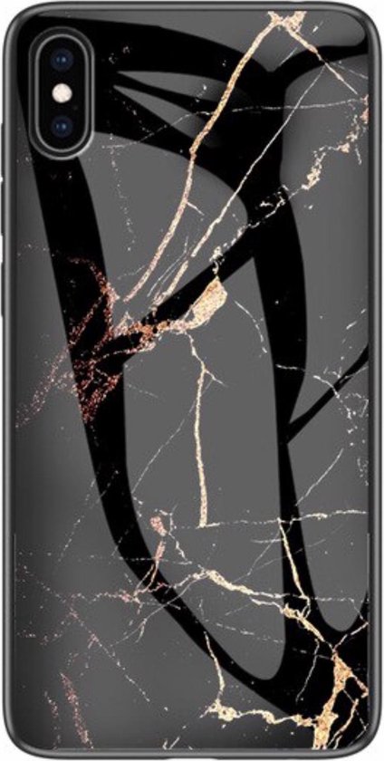 Marmer Back cover voor Apple iPhone X iPhone XS - Zwart - Goud - TPU + Gehard Glas... | bol.com