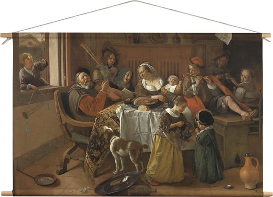 Het vrolijke huisgezin | Jan Steen  | oude meesters | Textieldoek | Textielposter | Wanddecoratie | 120CM x 80CM” | Schilderij