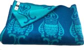 Plaid Uilen eco wol petrolblauw-aqua 180x130cm