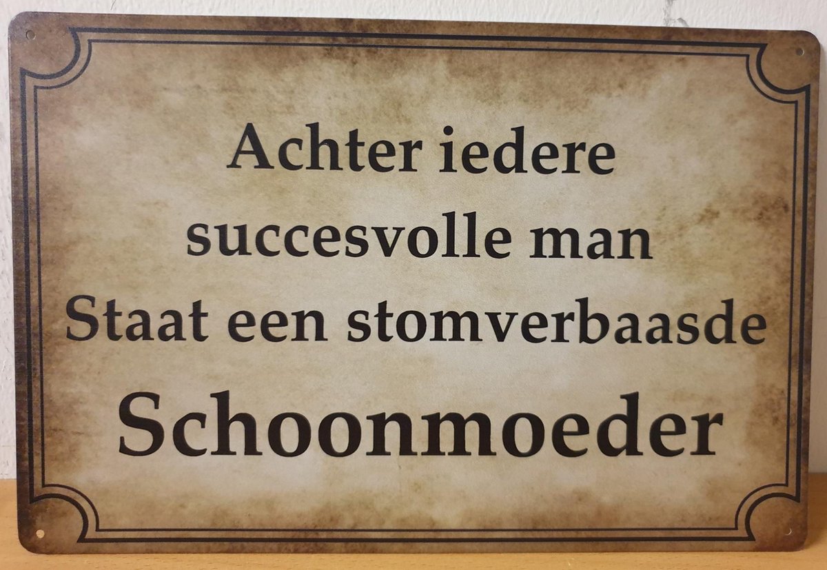 Succesvolle man stomverbaasde schoonmoeder Reclamebord van metaal 30 x 20 cm METALEN-WANDBORD - MUURPLAAT - VINTAGE - RETRO - HORECA- BORD-WANDDECORATIE -TEKSTBORD - DECORATIEBORD - RECLAMEPLAAT - WANDPLAAT - NOSTALGIE -CAFE- BAR -MANCAVE- KROEG