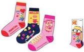 Minions - Sokken - Per 3 Paar Verpakt - 1 paar Rood/Roze, 1 paar Donkerblauw/Geel & 1 paar Roze/Magenta - Maat 27 - 30