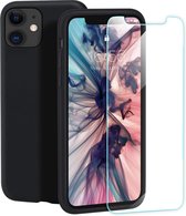 iPhone 11 Hoesje Zwart - Siliconen Back Cover & Glazen Screenprotector