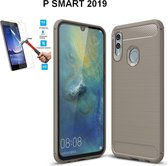 Huawei P Smart 2019 / Honor 10 Lite Carbone Brushed Tpu Grijs Cover Case Hoesje - 1 x Tempered Glass Screenprotector