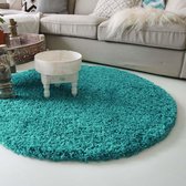 Hoogpolig rond vloerkleed shaggy Royal 5cm hoogte - turquoise 120 cm rond