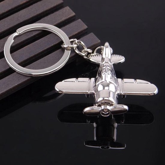 Vliegtuig / Airplane Sleutelhanger - Auto / Fiets Keychain - Zilver