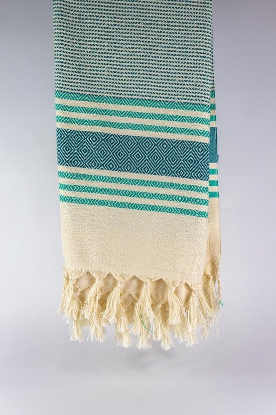 uit Turkije By Aquatolia Hamamdoek Milet met strepen -  100% Zacht Katoen - Strandlaken - Handdoek - Groen - 100cm x 180cm - Originele hamamdoek uit Turkije