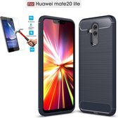 Huawei Mate 20 Lite Carbone Brushed Tpu Blauw Cover Case Hoesje - 1 x Tempered Glass Screenprotector CTBL