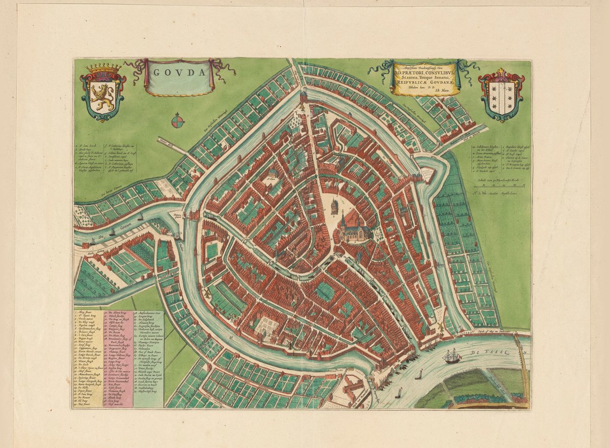 Esque Poster Historische Oude Kaart Gouda - Stadsplattegrond - 1652 - 50x70 cm - Plattegrond Gouda Losse Poster