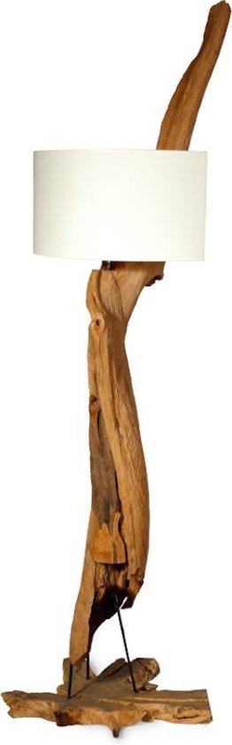 Melancholie optocht Empirisch Landelijke houten staande lamp Rafael Teak houten vloerlamp met witte kap |  bol.com