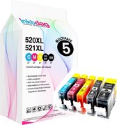 Inktdag compatible inktcartridges voor Canon PGI520 / CLI-521XL | Multipack van 5 inktcartridges voor Pixma iP3600, IP4600, IP4700, MP540, MP5410, MP550, MP560, MP620, MP630, MP640, MP980, MP990, MX860, MX870, MP980, MP990, MX860, MX870