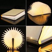 Boeklamp - lichtbruin/beige hout - warm wit licht - Led verlichting - groot - premium versie met Tyvek dupont papier - relatie geschenk - lichtboek - leeslamp