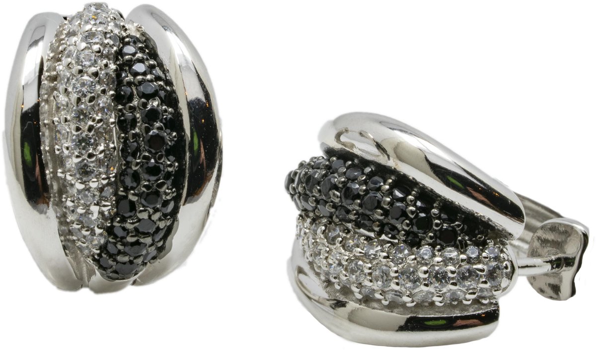 Verlinden Juwelier - Zilver - Oorbellen - Oorring - Zirkonia zwart - Zirkonia wit