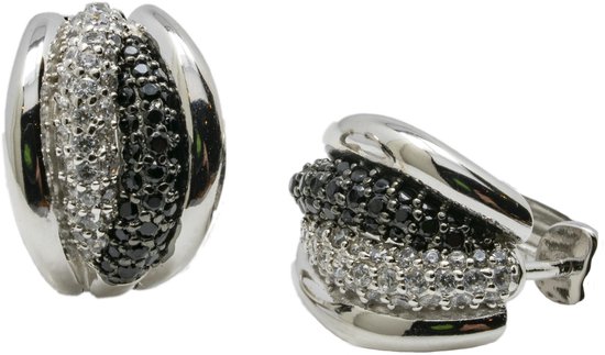Verlinden Juwelier - Argent - Boucles d'oreilles - Boucle d'oreille - Zircone noire - Zircone blanche