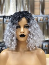 Pruiken dames carnaval/ Synthetic fiber ombre grey deep curly hair no lace wig-Blac